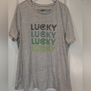 Lane Bryant Lucky Graphic Tee Plus Size 18/20 Gray St. Patrick’s Shirt